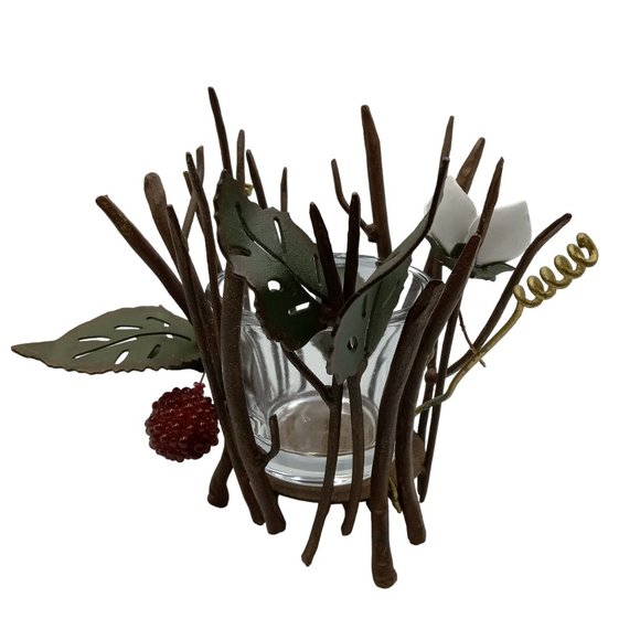 Vintage Figi Graphics Metal Sculpted Floral Votive Candle Holder, Glass Insert, - Picture 2 of 10